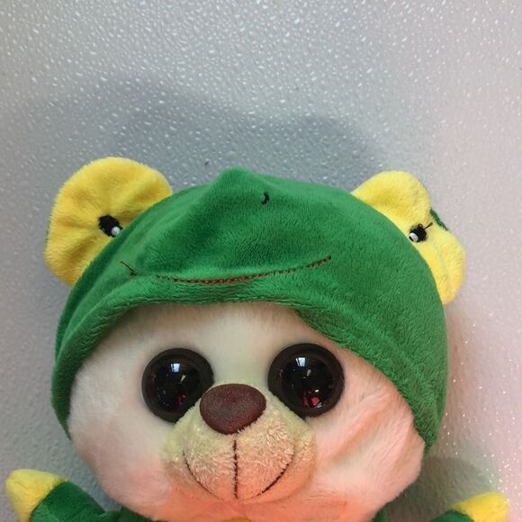 Cute Green and Yellow Plush Bear Toy with Hooded Frog Costume - Picture 4 of 8